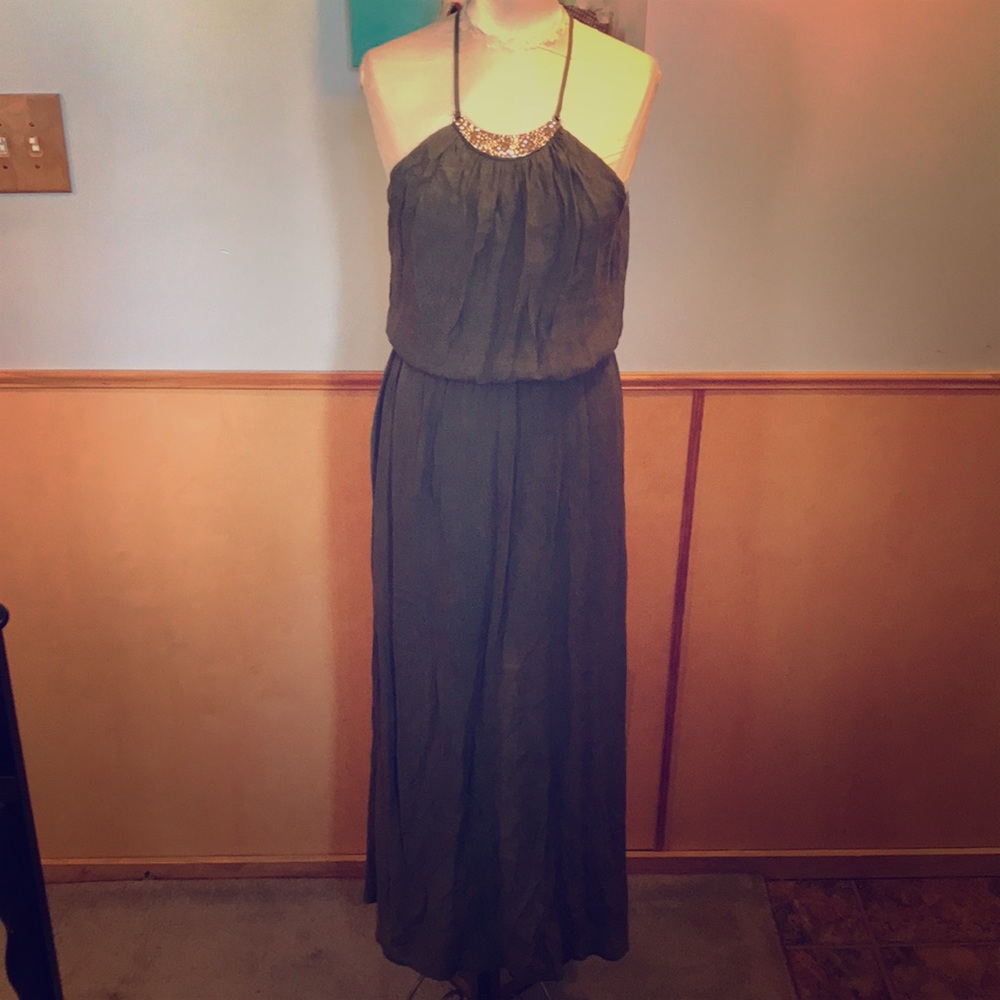 Green linen dress